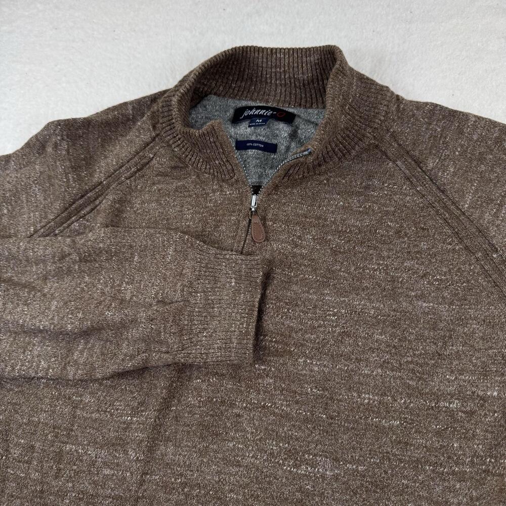 Johnnie-O Sweater Mens Size M Brown 1/4 Zip Mock Neck Cotton Knit Logo Pullover